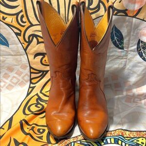Vintage Rare Justin Boots Amber Brown Leather Heeled Cowboy Boots Sz 8 B
